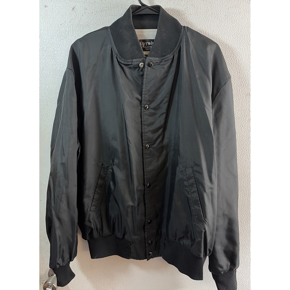 Vintage Butwin Coaches Black Nylon Snap Up Made In USA XL